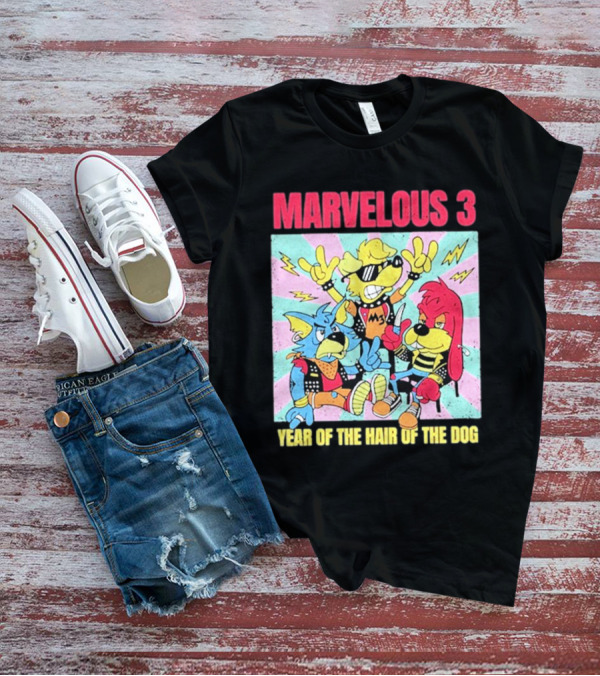 Marvelous 3 Year Of The Hair Of The Dog Cartoon Dogs With Punk Outfits And Sunglasses T-Shirt