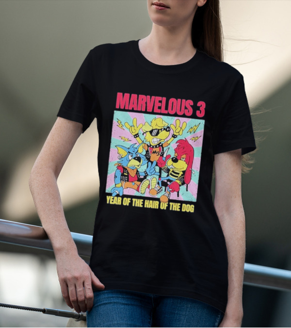 Marvelous 3 Year Of The Hair Of The Dog Cartoon Dogs With Punk Outfits And Sunglasses T-Shirt