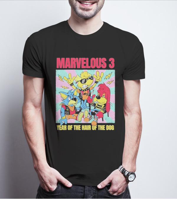 Marvelous 3 Year Of The Hair Of The Dog Cartoon Dogs With Punk Outfits And Sunglasses T-Shirt