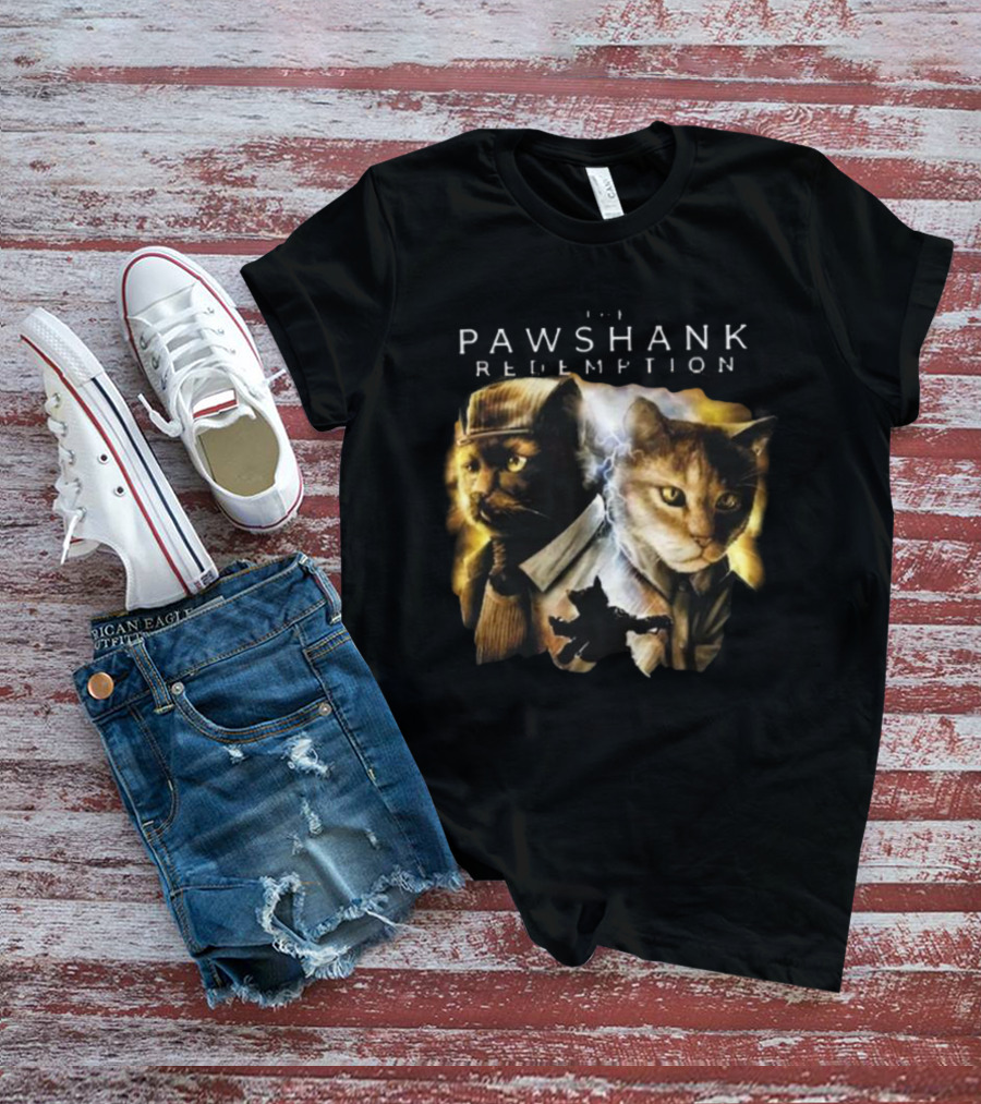Pawshank Redemption Cat Movie Parody With Lightning And Cats In Prison Uniforms T-Shirt