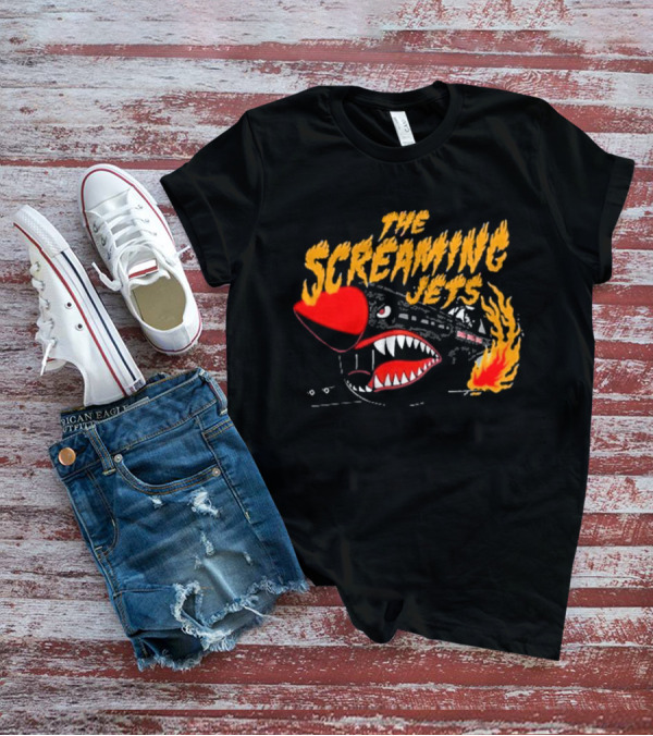 The Screaming Jets Flaming Jet With Fiery Cartoon Jet Fighter T-Shirt