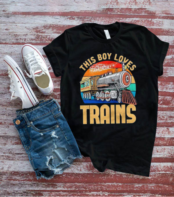 This Boy Loves Trains Vintage Steam Locomotive Railroad Enthusiast T-Shirt