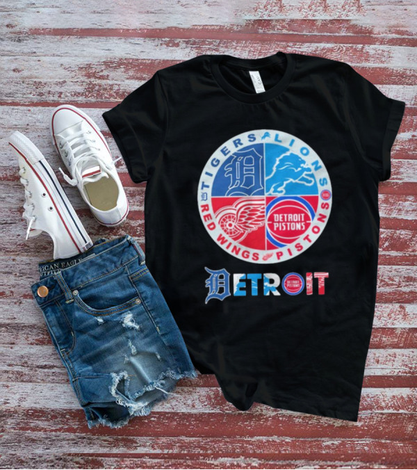 Tigers Lions Red Wings Pistons Detroit Sports Logos T-Shirt