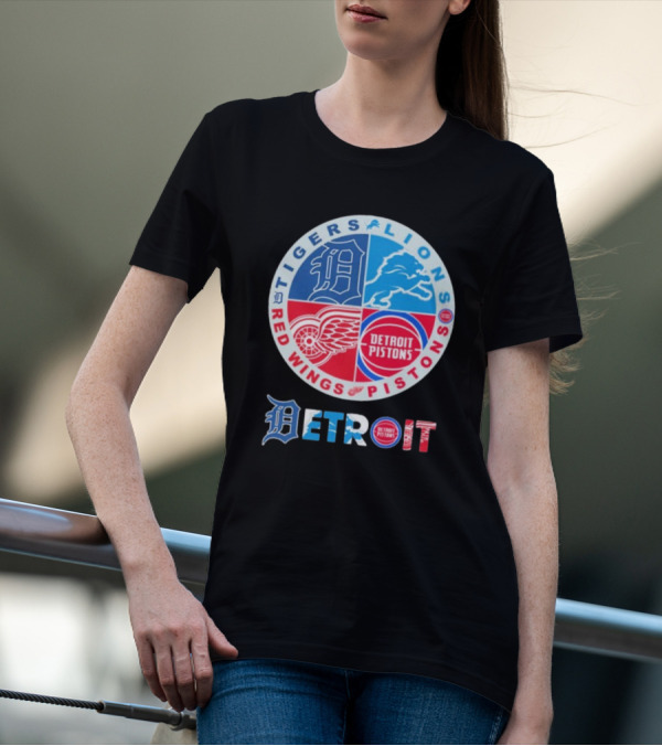 Tigers Lions Red Wings Pistons Detroit Sports Logos T-Shirt