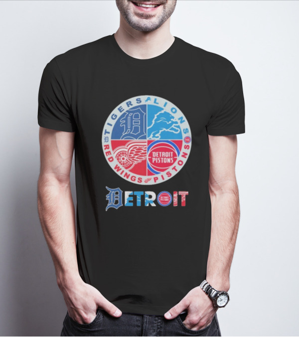 Tigers Lions Red Wings Pistons Detroit Sports Logos T-Shirt