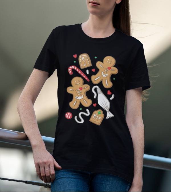 Totally Normal Gingerbread Skeletons RIP Cookies And Candy Cane T-Shirt