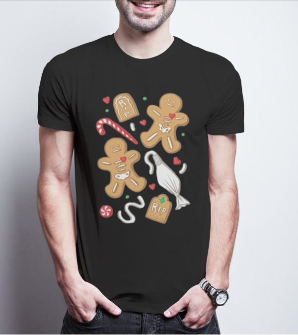 Totally Normal Gingerbread Skeletons RIP Cookies And Candy Cane T-Shirt