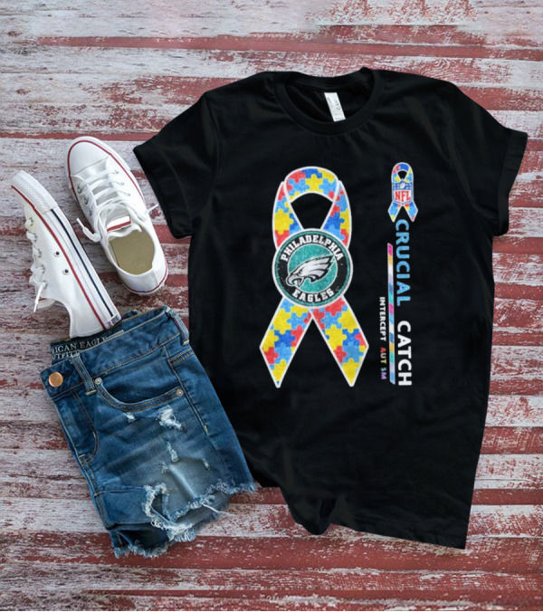 Philadelphia Eagles Autism Awareness Crucial Catch NFL Puzzle Ribbon T-Shirt