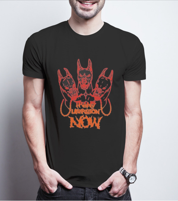 Trans Liberation Now Three Red Bull Dog Faces T-Shirt