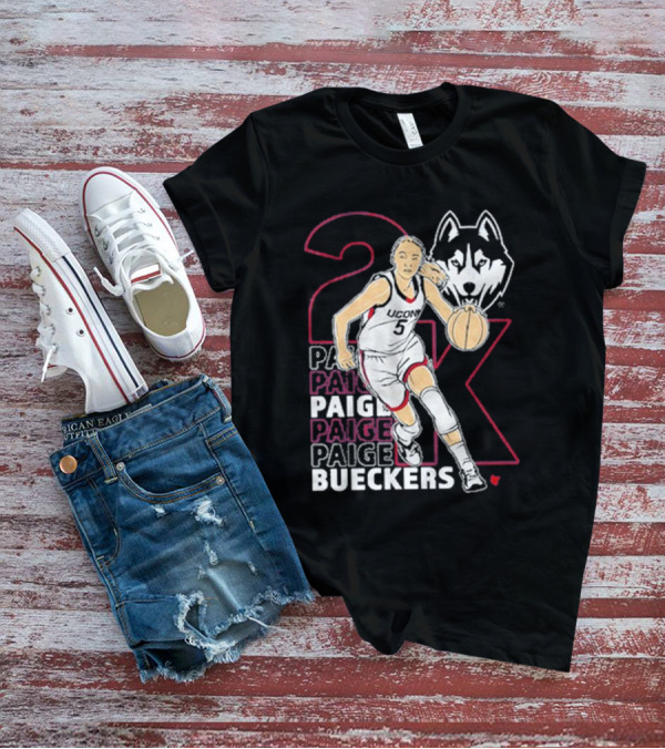 UConn Basketball Paige Bueckers 2K Athlete Silhouette And Husky Mascot T-Shirt