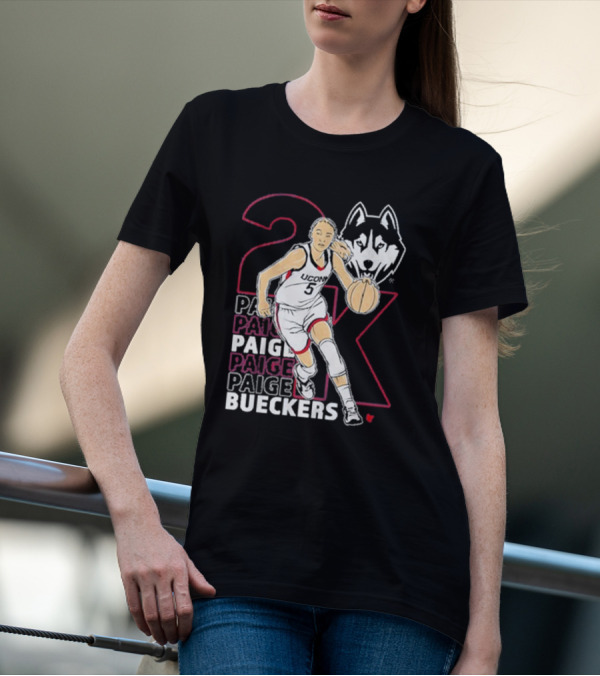 UConn Basketball Paige Bueckers 2K Athlete Silhouette And Husky Mascot T-Shirt