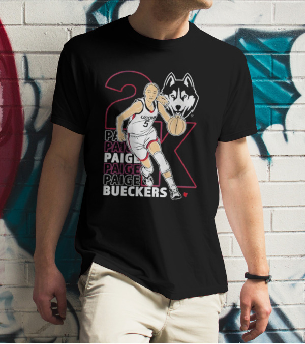 UConn Basketball Paige Bueckers 2K Athlete Silhouette And Husky Mascot T-Shirt