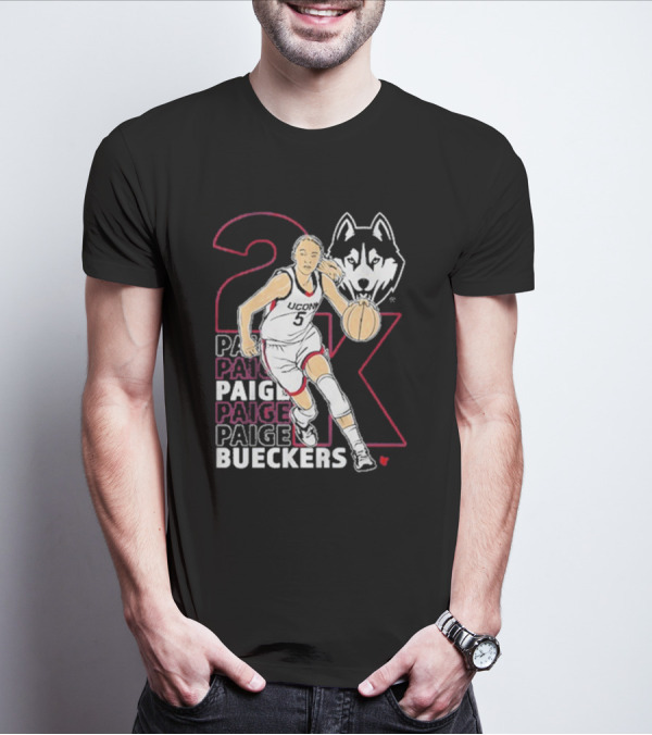 UConn Basketball Paige Bueckers 2K Athlete Silhouette And Husky Mascot T-Shirt
