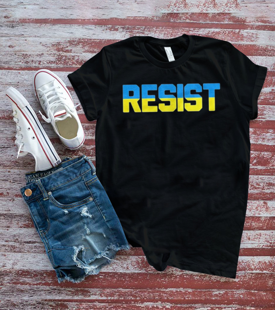 Ukraine Resist Blue Yellow Block Letters T-Shirt