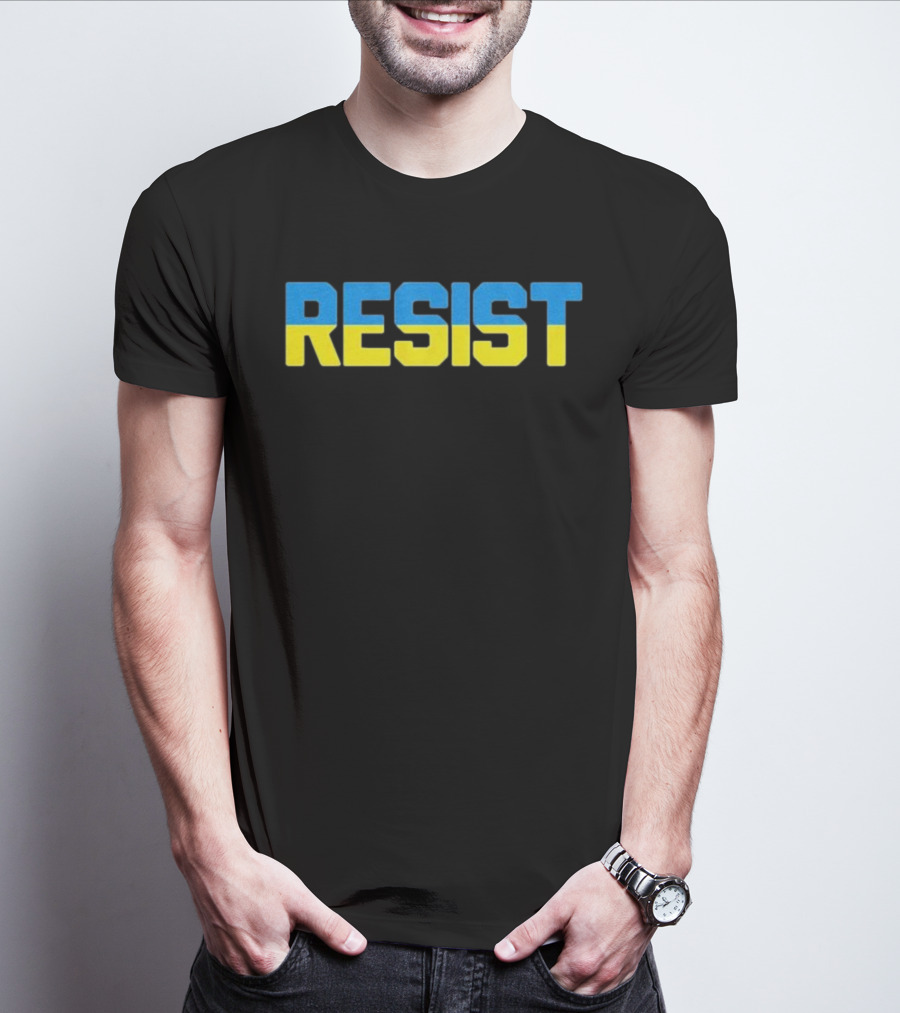 Ukraine Resist Blue Yellow Block Letters T-Shirt