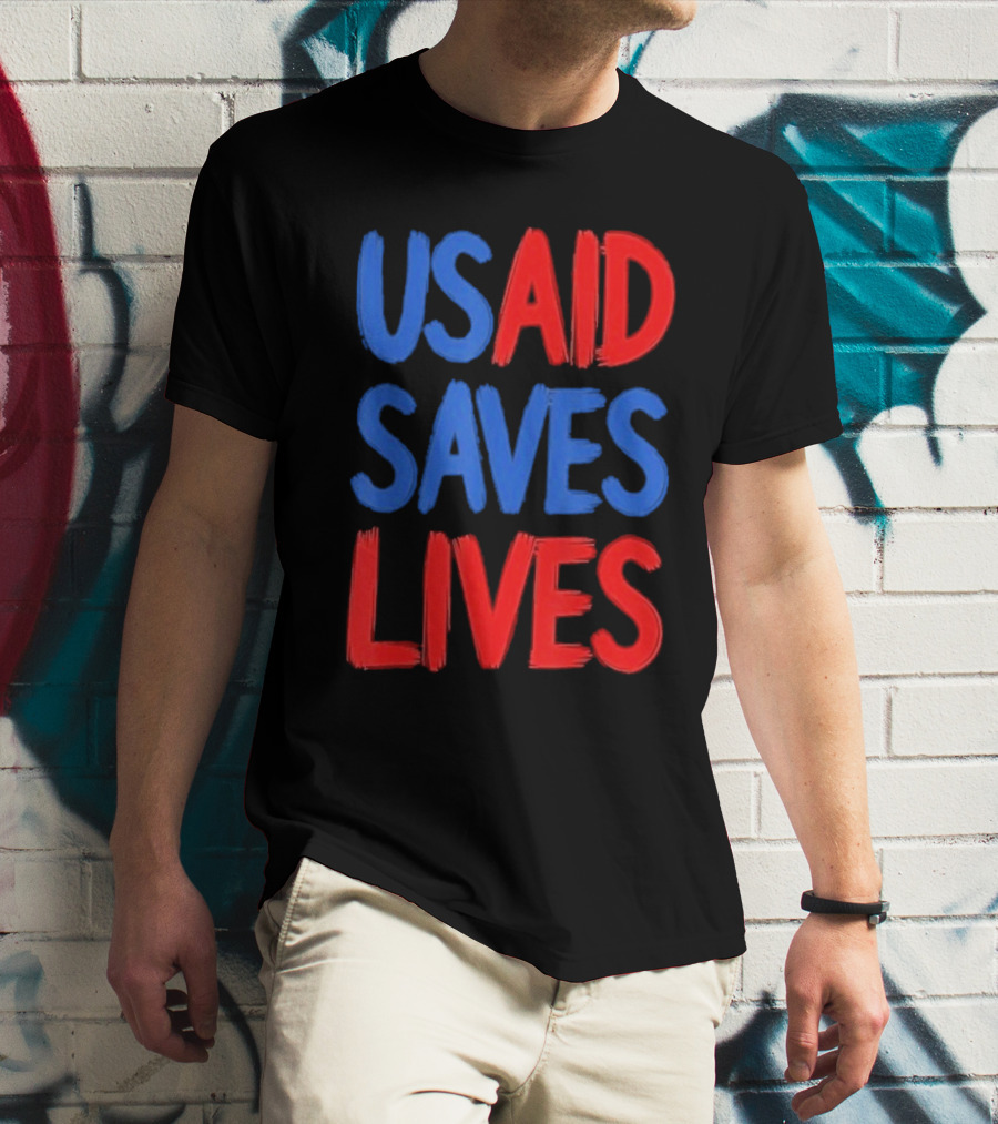 USAID Saves Lives Red And Blue Text T-Shirt