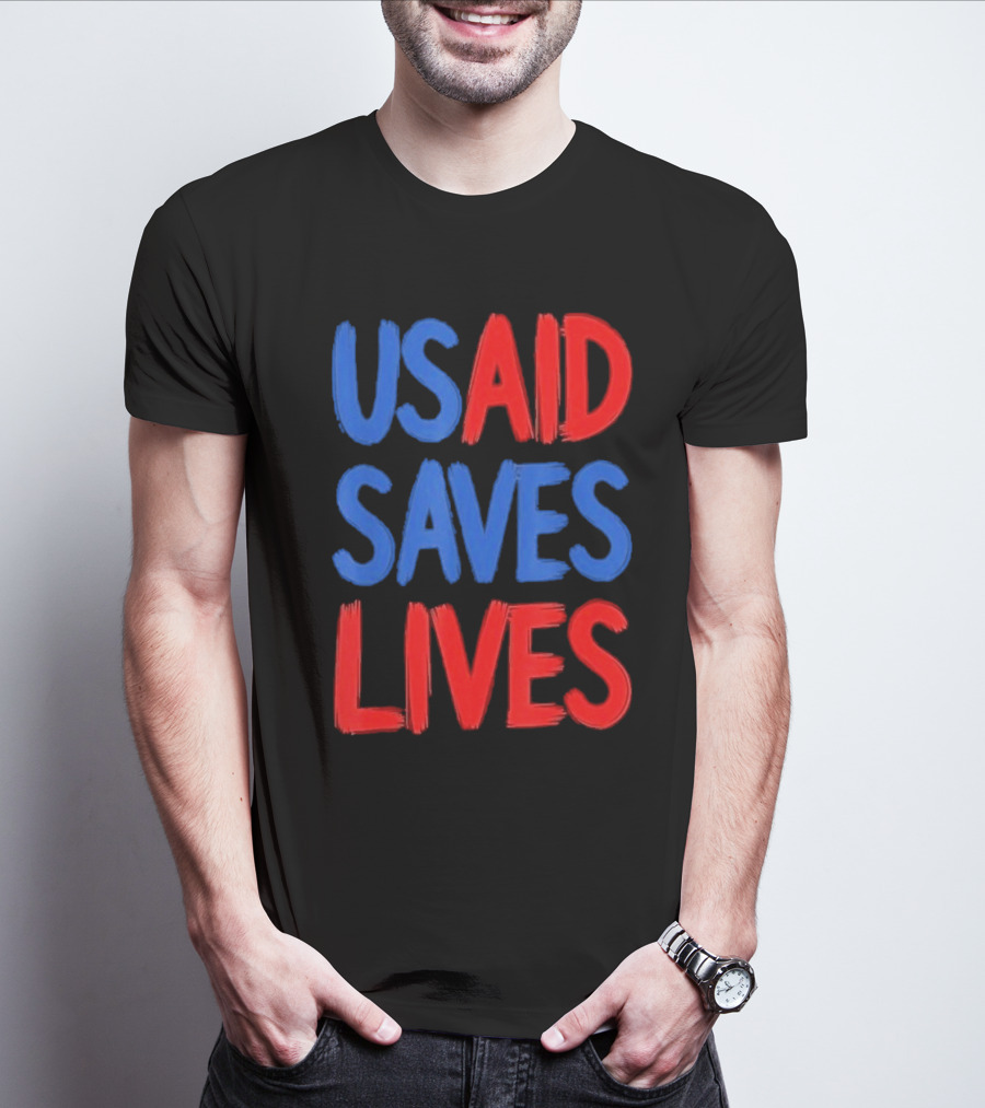 USAID Saves Lives Red And Blue Text T-Shirt