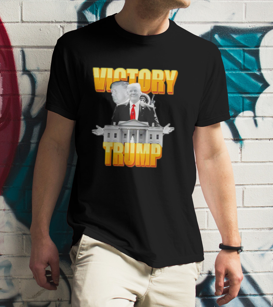 Victory Trump White House President With Red Tie And Gray Background T-Shirt