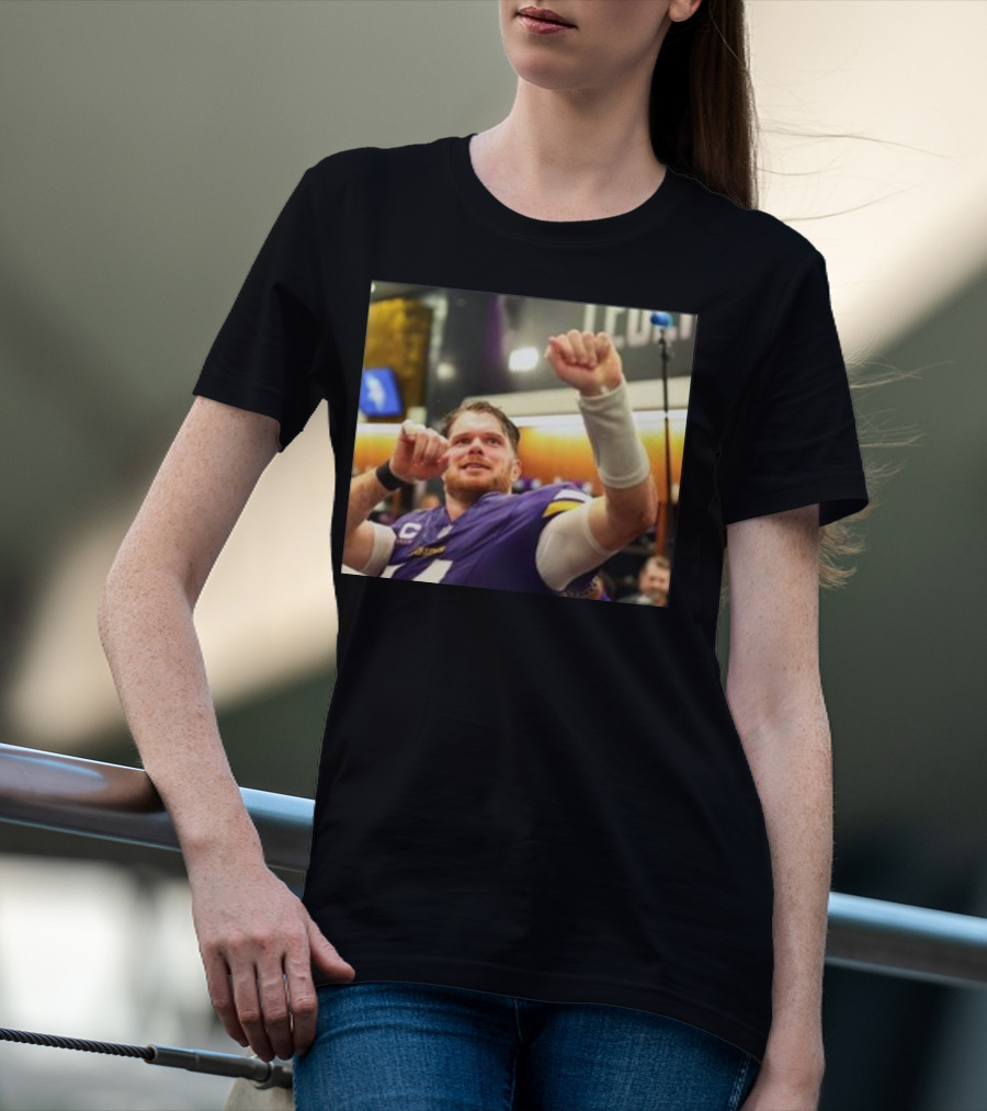 Vikings Locker Room Celebration With Sam Darnold In Jersey T-Shirt
