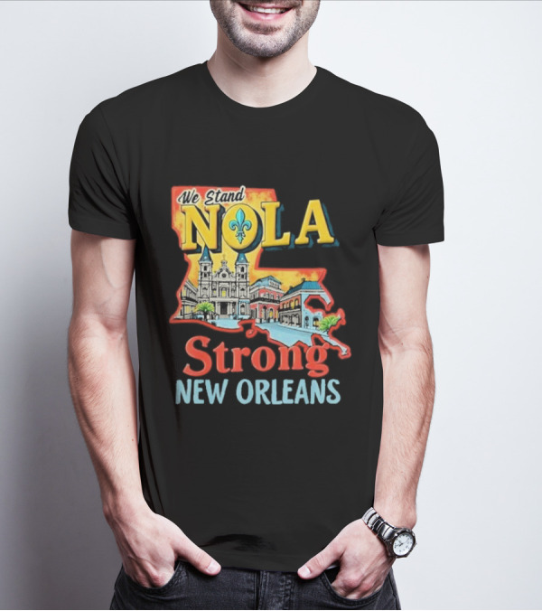 We Stand NOLA Strong New Orleans Fleur-de-lis Map Iconique T-Shirt