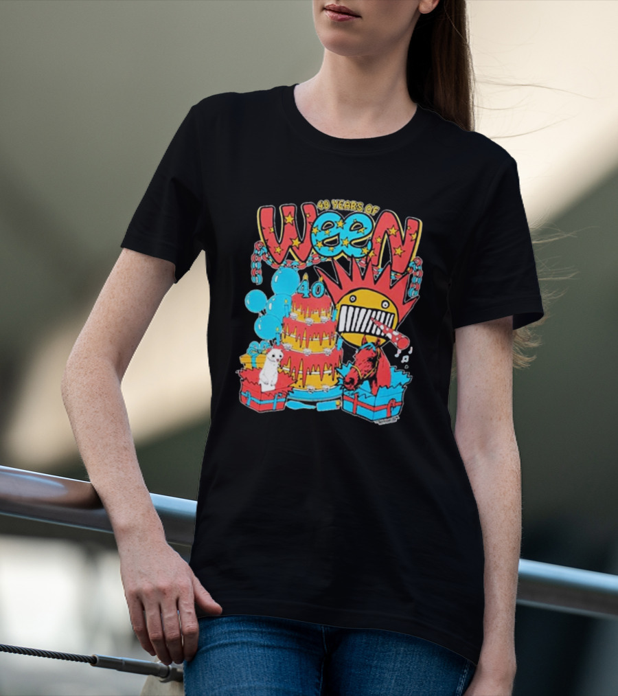 Ween 40 Years Of Celebration With Balloons And Colorful Cake T-Shirt
