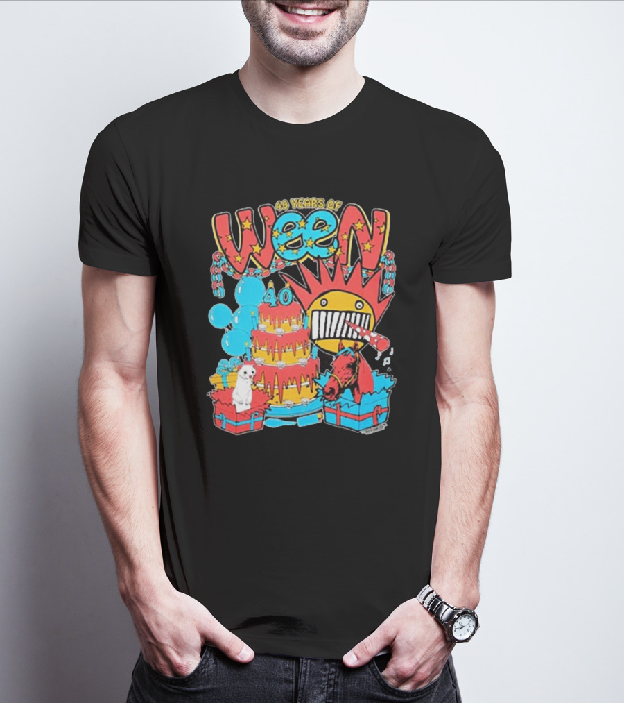 Ween 40 Years Of Celebration With Balloons And Colorful Cake T-Shirt