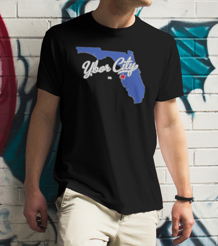 Ybor City Florida Map With Red Star Tampa Fl T-Shirt