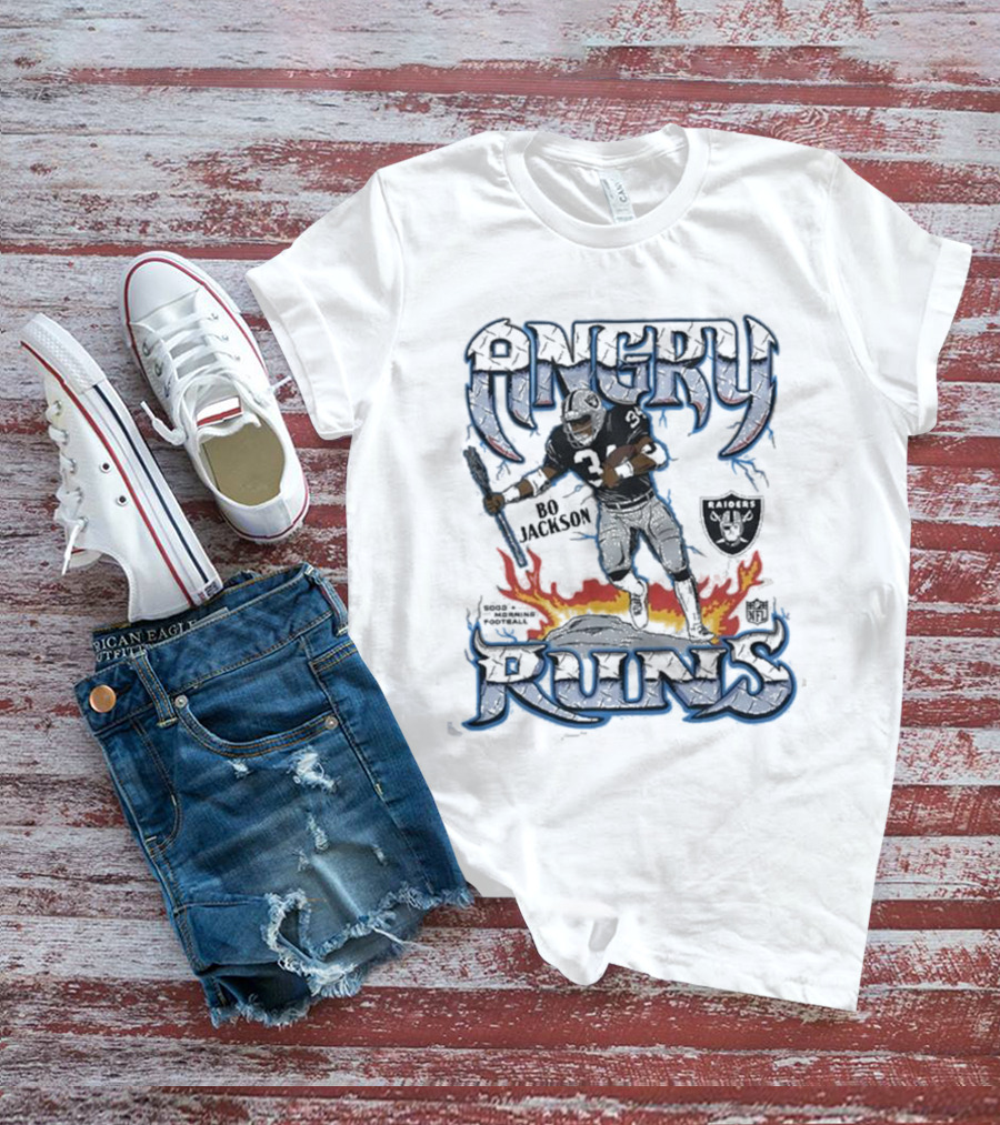 Angry Runs Raiders Bo Jackson Fire And Shield T-Shirt