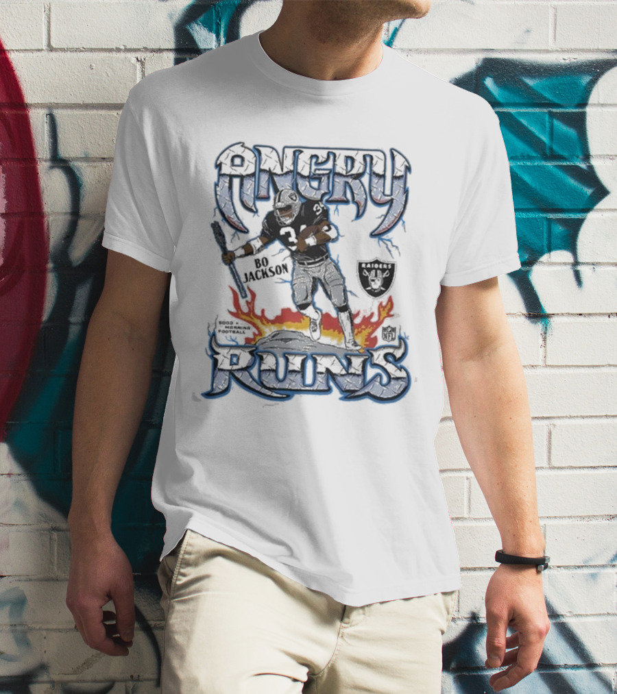 Angry Runs Raiders Bo Jackson Fire And Shield T-Shirt