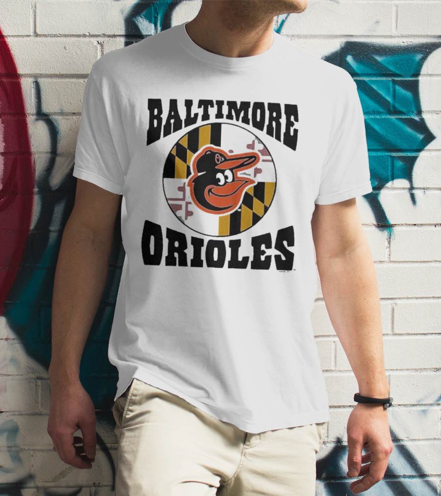 Baltimore Orioles Homage Hyper Local Tri-Blend Bird And Maryland Flag T-Shirt