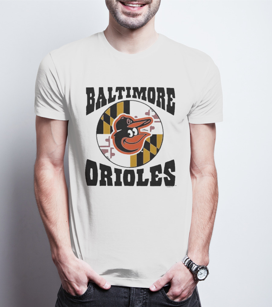 Baltimore Orioles Homage Hyper Local Tri-Blend Bird And Maryland Flag T-Shirt