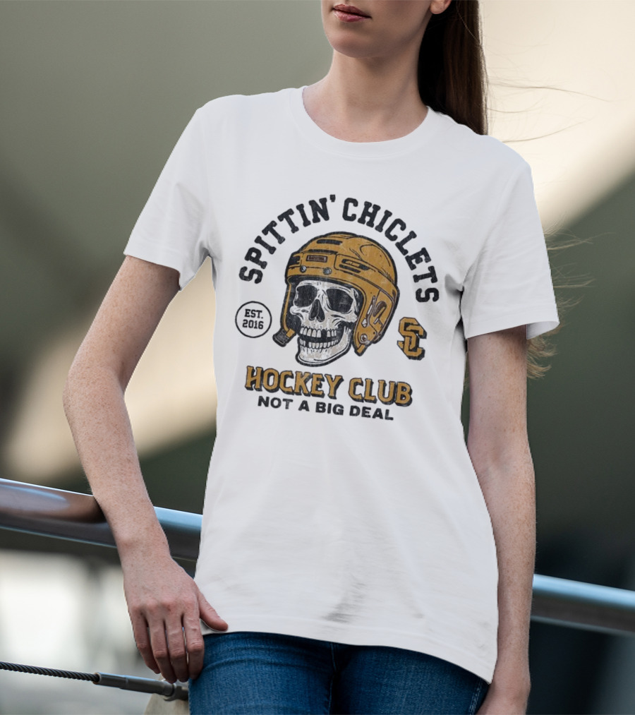 Barstool Sports Merch Spittin’ Chiclets Skull Helmet 2016 Hockey Club Not A Big Deal T-Shirt