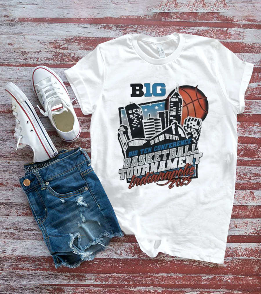 Big Ten Conference Basketball Tournament Indianapolis 2025 City Skyline Basketball Urban Scene T-Shirt