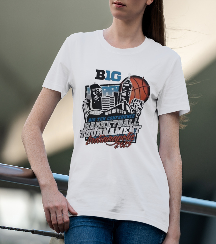 Big Ten Conference Basketball Tournament Indianapolis 2025 City Skyline Basketball Urban Scene T-Shirt