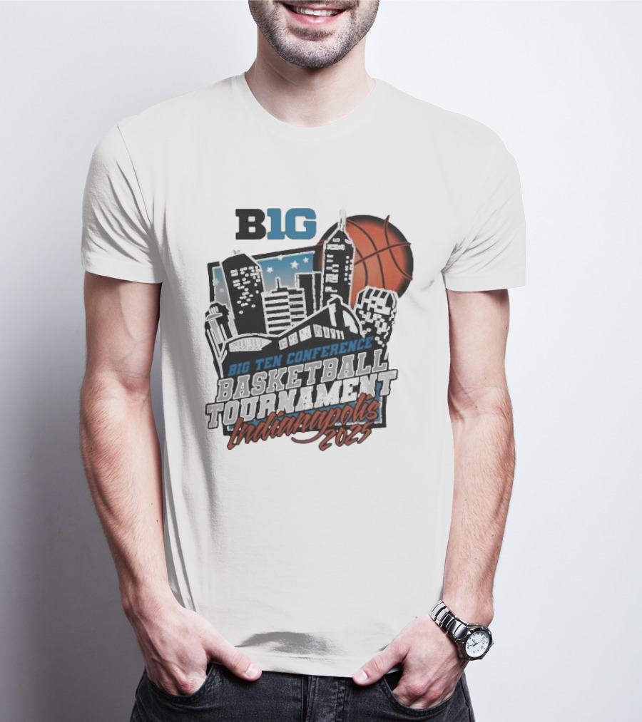 Big Ten Conference Basketball Tournament Indianapolis 2025 City Skyline Basketball Urban Scene T-Shirt
