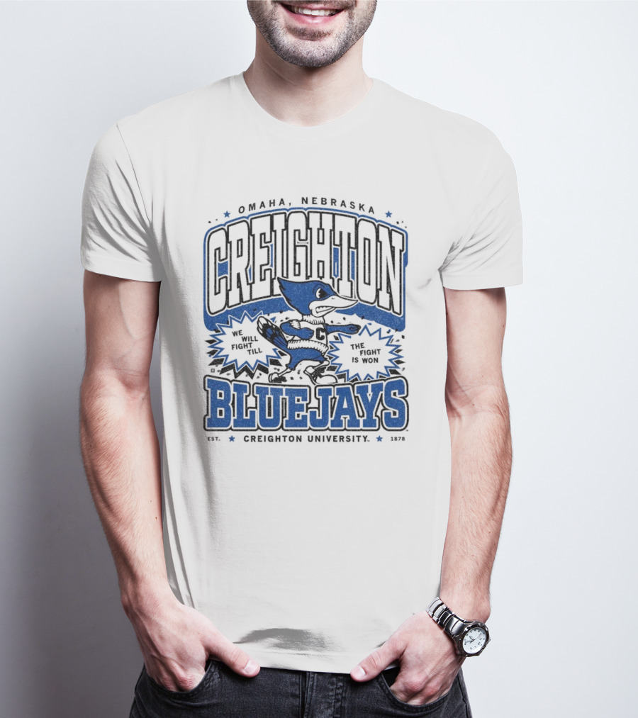 Creighton Bluejays Collegiate Mascot Running Blue Outline Retro Style T-Shirt