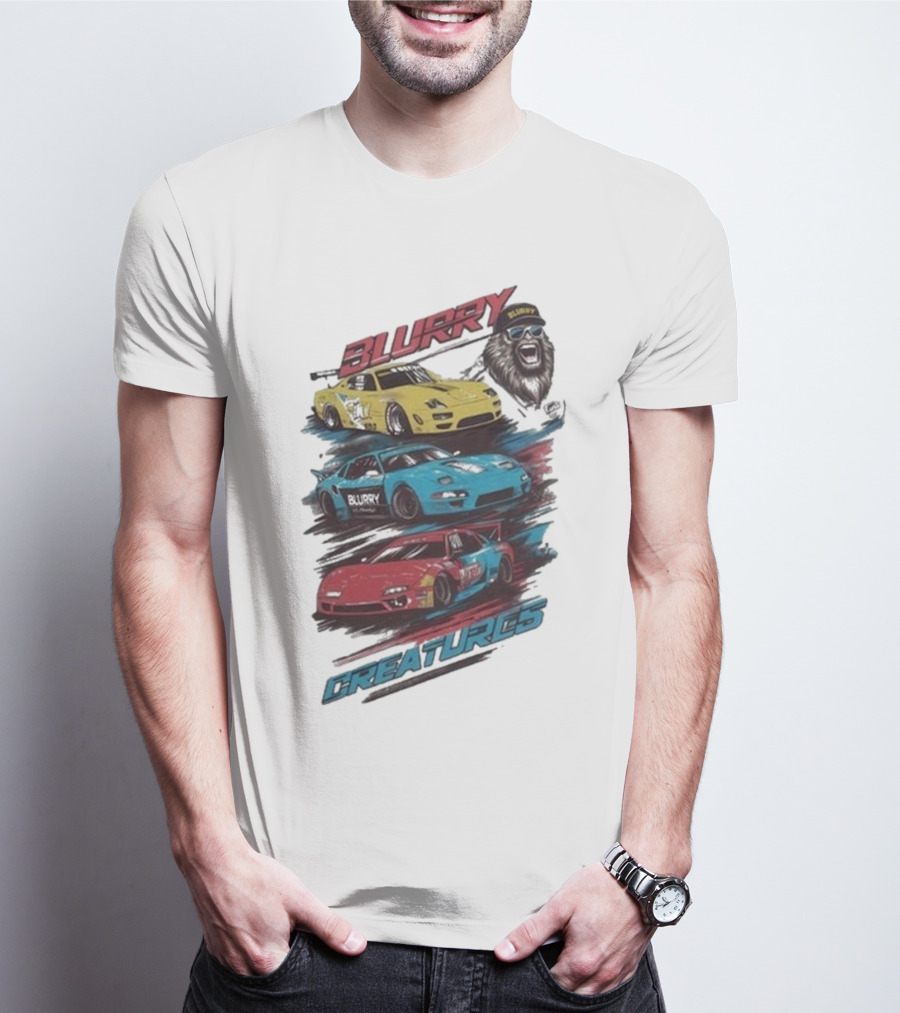 Blurry Creatures Talladega Blur Racing Cars Lion T-Shirt