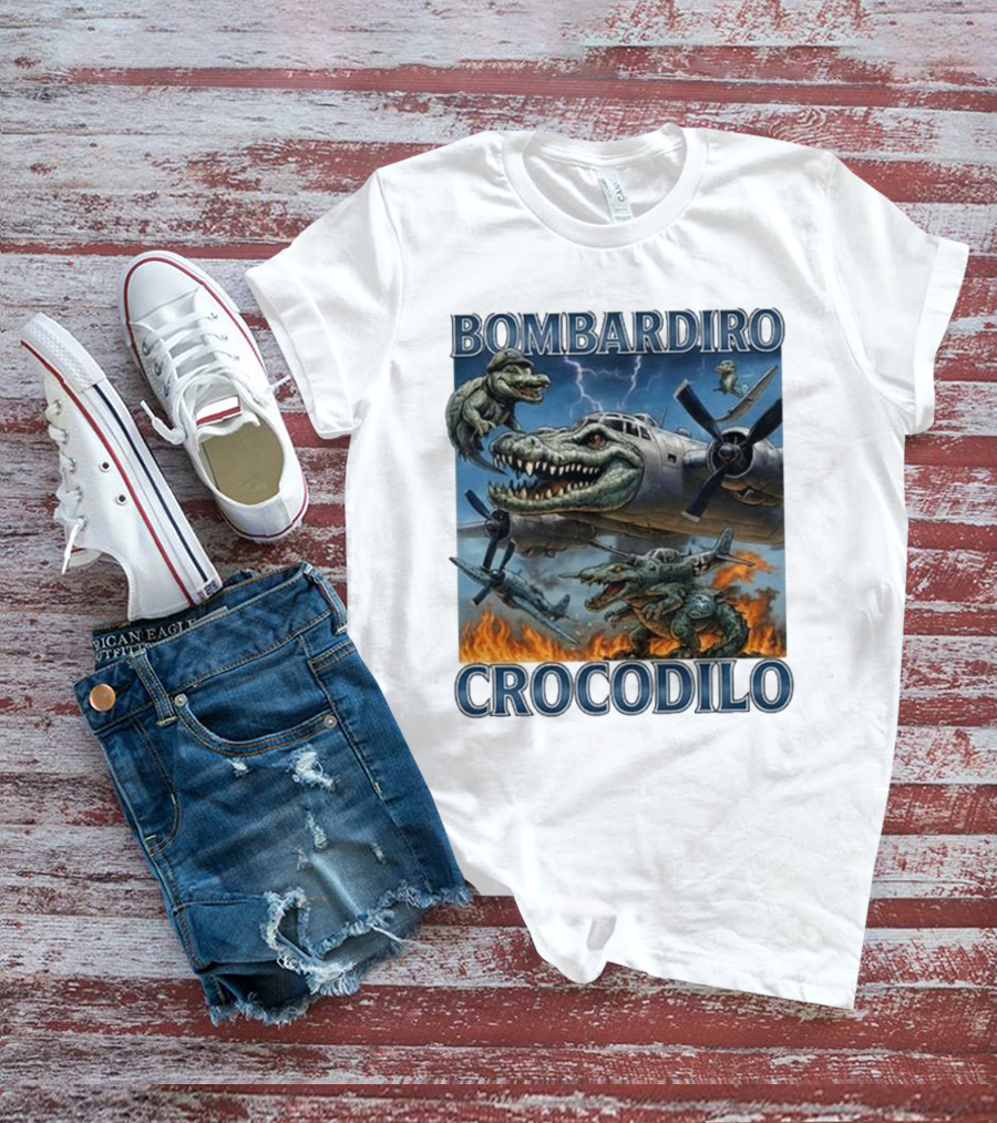 Bombardiro Crocodilo Italian Brainrot Meme Airplane Crocodile Battle T-Shirt