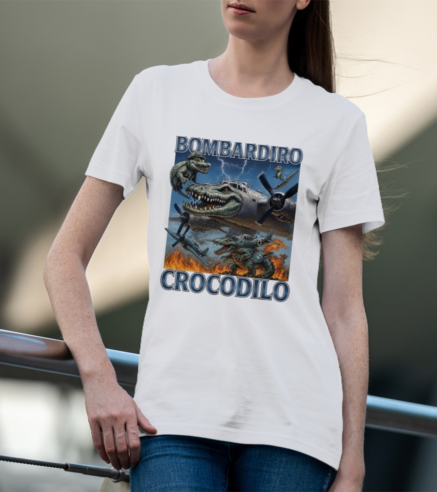 Bombardiro Crocodilo Italian Brainrot Meme Airplane Crocodile Battle T-Shirt