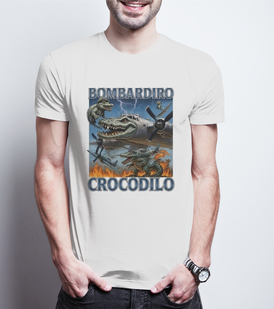 Bombardiro Crocodilo Italian Brainrot Meme Airplane Crocodile Battle T-Shirt