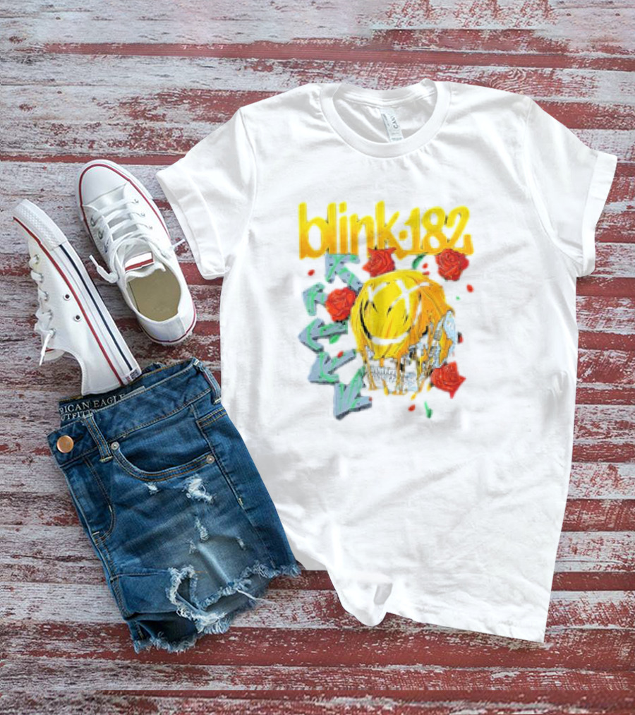 Blink 182 Skull Roses Dripping Yellow Paint T-Shirt
