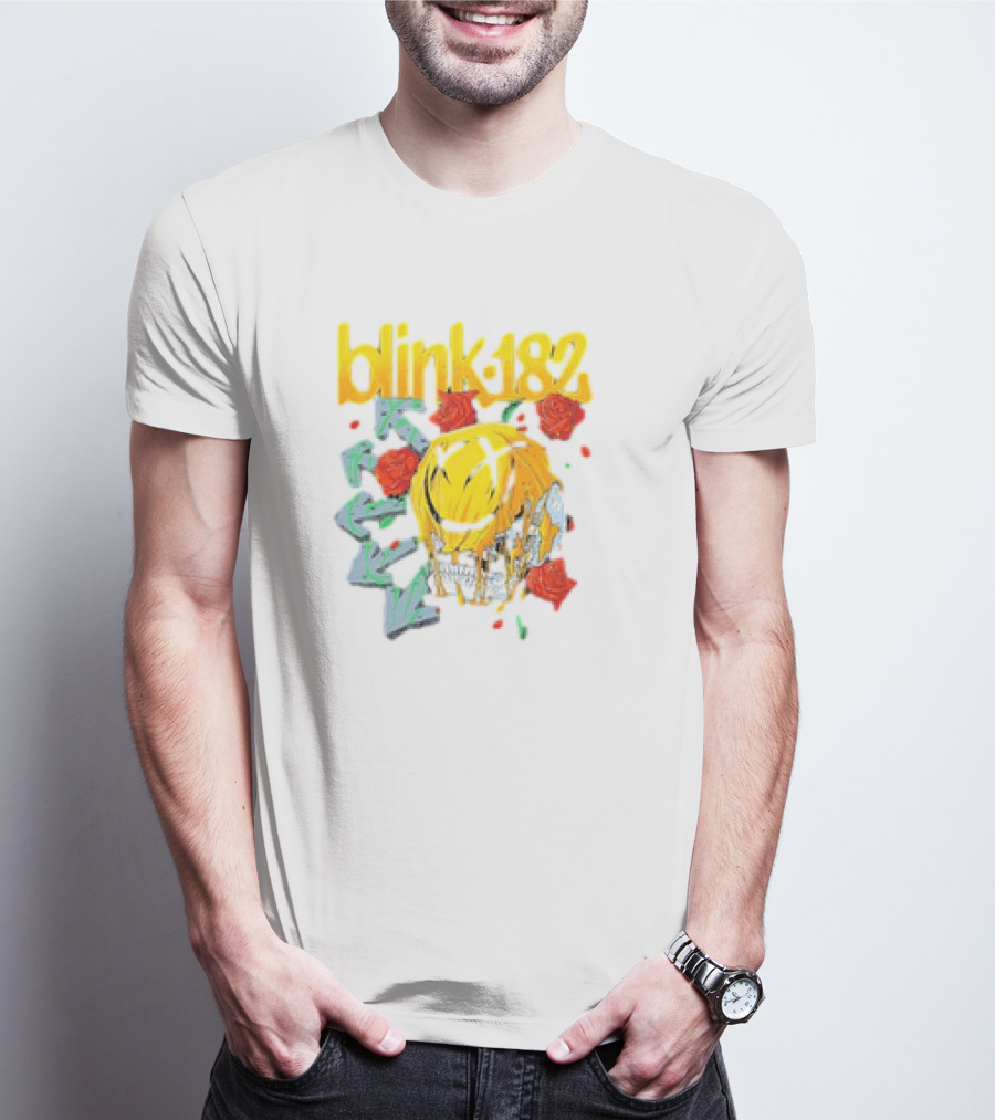 Blink 182 Skull Roses Dripping Yellow Paint T-Shirt