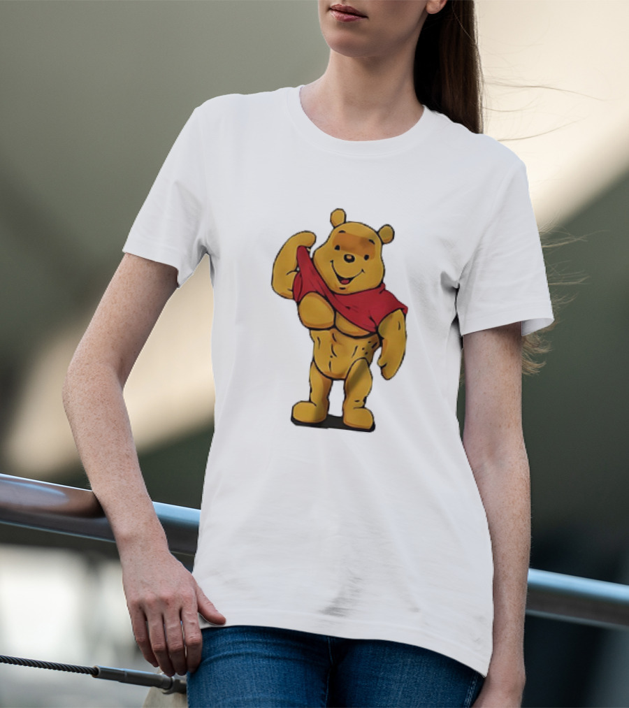 Buff Winnie The Pooh Flexing Muscles Bodybuilder Parody T-Shirt