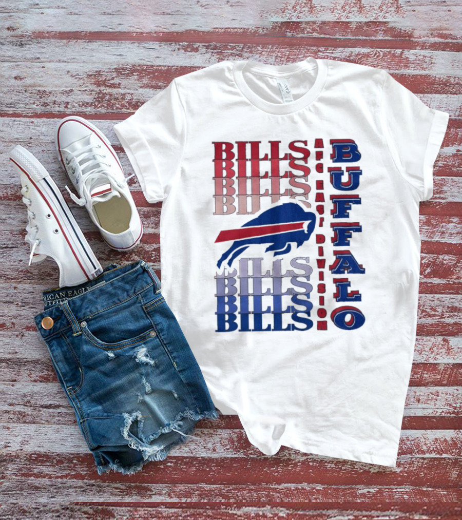 Buffalo Bills AFC East Division Bills Repeated Blue And Red Text T-Shirt