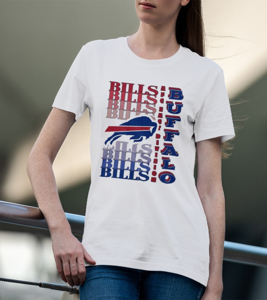 Buffalo Bills AFC East Division Bills Repeated Blue And Red Text T-Shirt