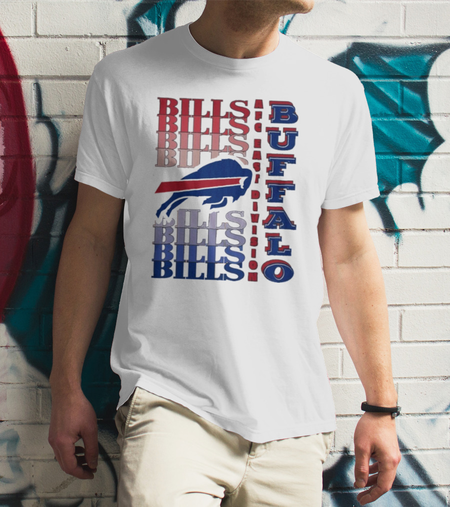 Buffalo Bills AFC East Division Bills Repeated Blue And Red Text T-Shirt