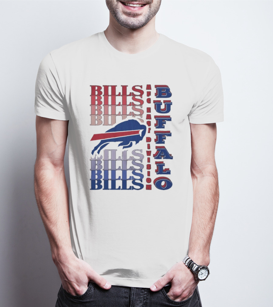 Buffalo Bills AFC East Division Bills Repeated Blue And Red Text T-Shirt