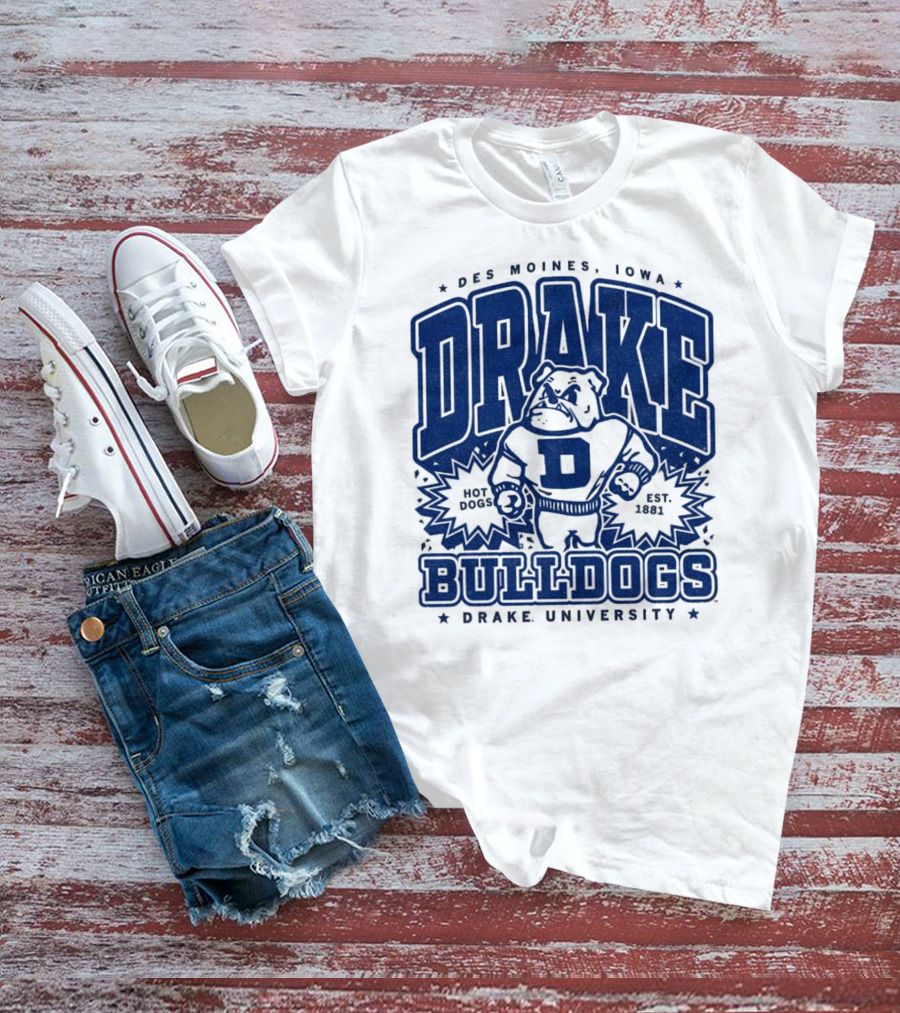 Des Moines Iowa Drake University Bulldogs Mascot Hot Dogs Est 1881 T-Shirt