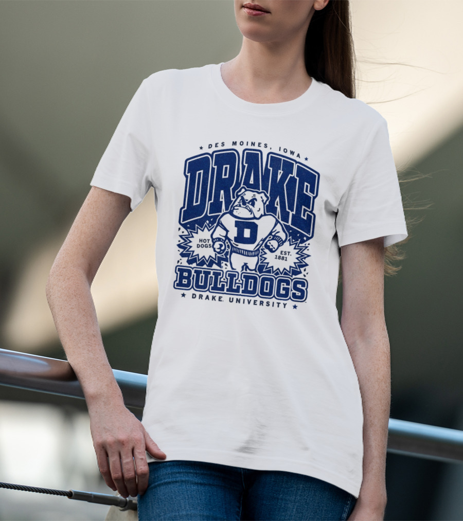 Des Moines Iowa Drake University Bulldogs Mascot Hot Dogs Est 1881 T-Shirt