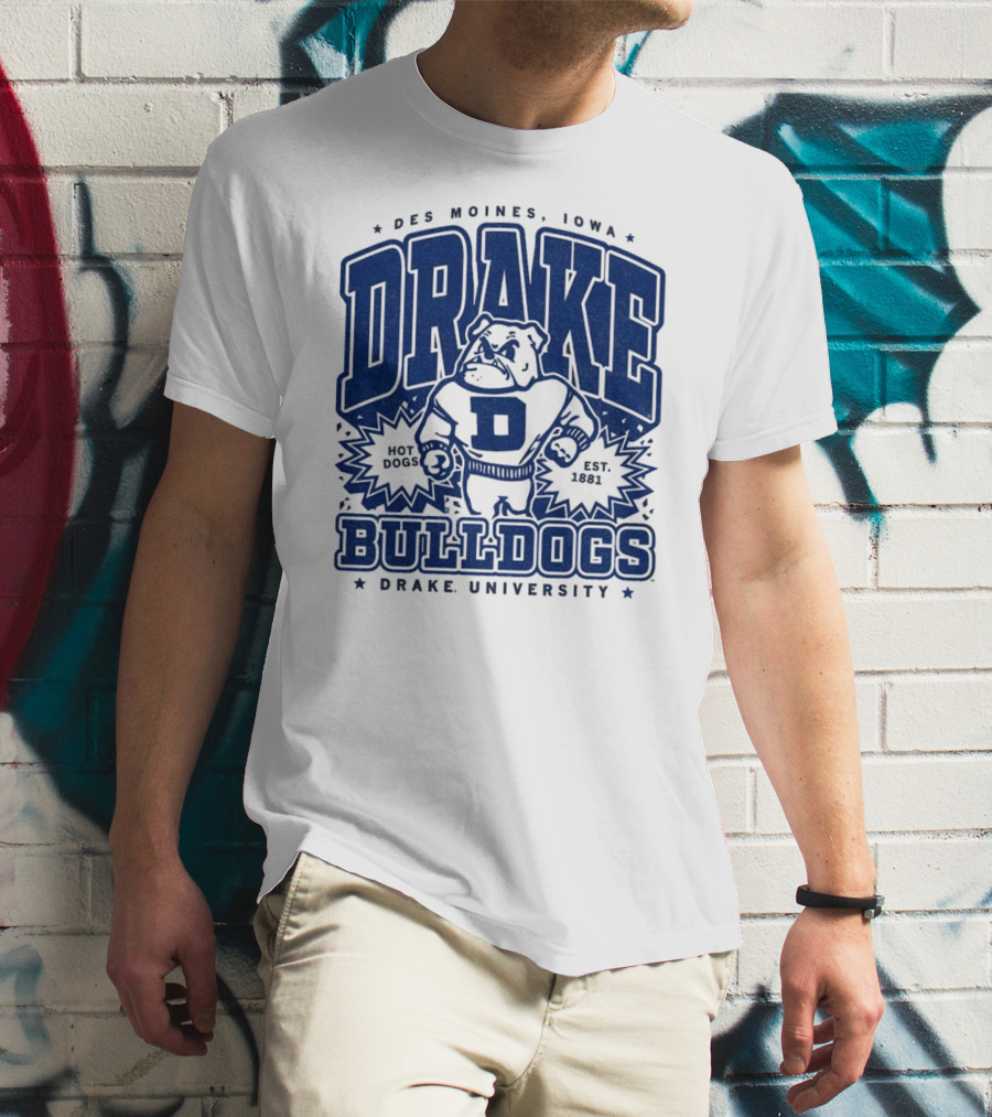 Des Moines Iowa Drake University Bulldogs Mascot Hot Dogs Est 1881 T-Shirt
